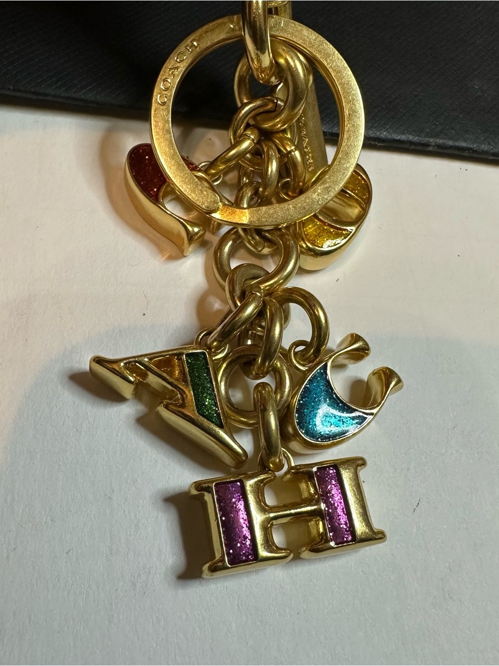 Coach Gold-Tone Multicolor Enamel COACH Charm Keychain - Picture 5 of 5